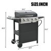 Propane Gas Grill 4 Burner Barbecue Grill, Stainless Steel 34,000 BTU Patio Garden Barbecue Grill with Two Shelves, Lid, Wheels and Bottle Opener