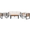 GO Large Size 4-pieces Outdoor Furniture sofa for 5 Person Conversation Set, Garden Sofa Set With Removable Cushion, Metal And Wood Frame Sofa set