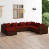 7 Piece Patio Lounge Set with Cushions Poly Rattan Brown