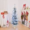 4 FT Snow Flocked Pre-lit Artificial Christmas Tree with Metal Pot Stand, Hinged Xmas Fir Tree with 120 Lights